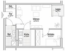 Beispiel-Grundriss für eine Eineinhalb-Zimmer-Wohnung